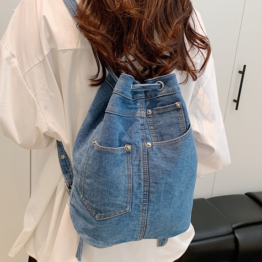 Luxury Bags Blue - Mochilas Femininas de Denim, Mochila Casual