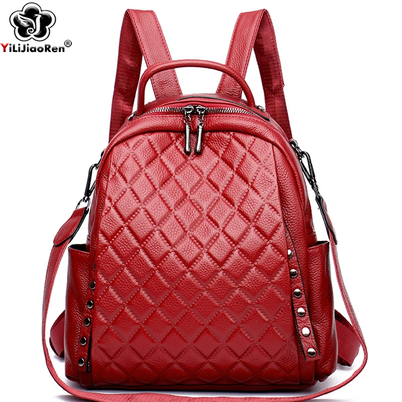 Genuíno couro mochila feminina - Luxury Bags With Zipper avaliação e preço